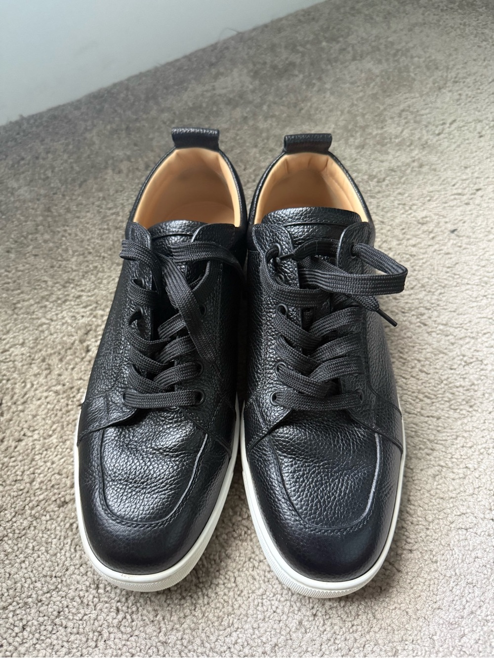 Christian Louboutin Black Leather Low-Top Sneakers with White Sole